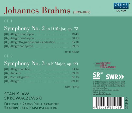 German Radio Saarbrucken-Kaiserslautern Philharmonic Orchestra, Stanislaw Skrowaczewski - Brahms: Symphonies Nos. 2 & 3 (2012)