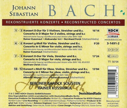 Berliner Barock Solisten, Rainer Kussmaul - J.S. Bach: Reconstructed Concertos (2002) CD-Rip