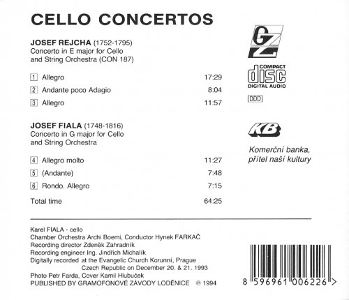Karel Fiala, Hynek Farkač - Rejcha, Fiala: Cello Concertos (1994) CD-Rip