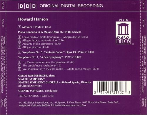 Carol Rosenberger, Gerard Schwarz - Howard Hanson: Symphonies Nos. 5 & 7, Piano Concerto, Mosaics (1992) CD-Rip