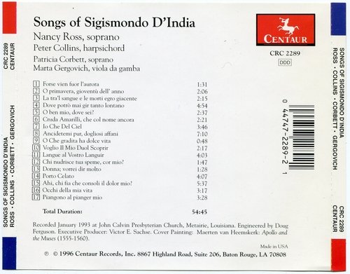 Nancy Ross, Peter Collins - Songs of Sigismondo d'India: Music of Italian Renaissance (1996) CD-Rip