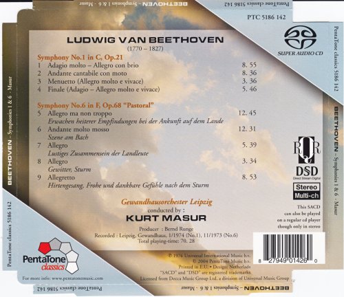 Kurt Masur, Gewandhausorchester Leipzig - Beethoven: Symphonies Nos. 1 & 6 (1975) [2004 SACD]