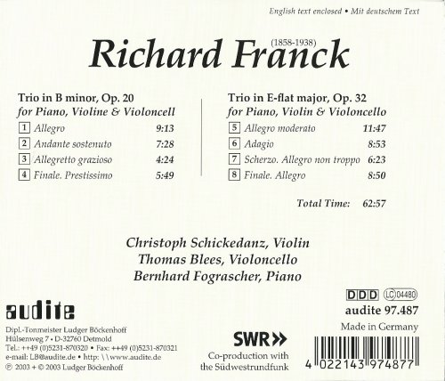 Christoph Schickedanz, Thomas Blees, Bernhard Fograscher - Richard Franck: Trios, opp. 20 & 32 (2003) CD-Rip