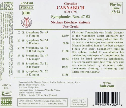 Nicolaus Esterházy Sinfonia, Uwe Grodd - Cannabich: Symphonies Nos. 47-52 (1999) CD-Rip
