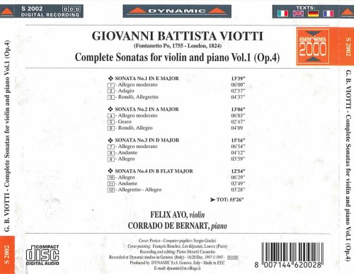 Felix Ayo, Corrado De Bernart - Complete sonatas for violin and piano. Vol 1-3: Op. 4 (1997-1998)