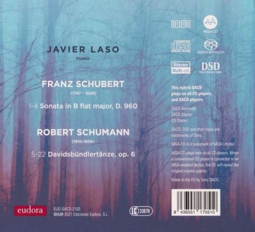 Javier Laso - Schubert & Schumann: Sonata D. 960 - Davisdbündlertänze, op. 6 (2021) [Hi-Res] [DSD] [MQA]