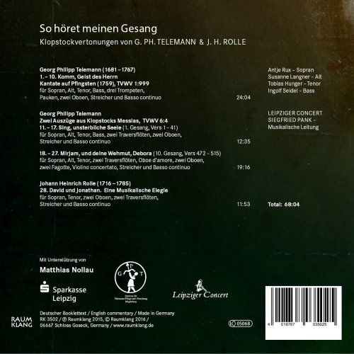 Leipziger Concert & Siegfried Pank - So höret meinen Gesang (So hear my voice) - Klopstock settings by Georg Philipp Telemann and Johann Heinrich Rolle (2016) [Hi-Res]