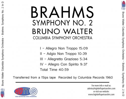 Bruno Walter - Brahms: Symphony No. 2 (1960) [2016] Hi-Res
