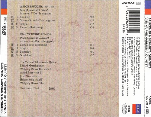 Eduard Mrazek, Vienna Philharmonia Quintet - Bruckner: String Quintet / Schmidt: Piano Quintet (1991)