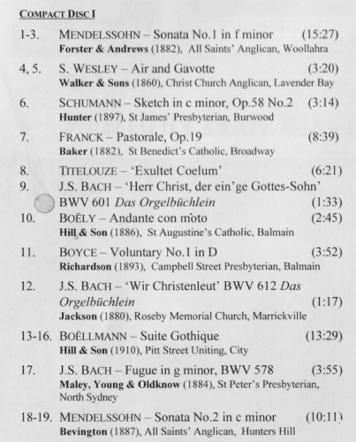 Michael Dudman - Historic Organs of Sydney (1995)