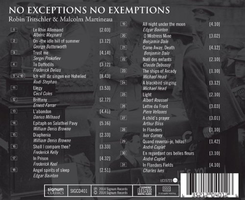 Robin Tritschler & Malcolm Martineau - No Exceptions, No Exemptions: Great War Songs (2014) [Hi-Res]