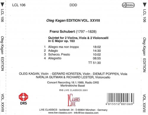 Oleg Kagan, Gerard Korsten, Diemut Poppen - Schubert: String Quintet in C major Op. 163 (2001)