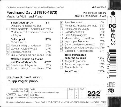 Stephan Schardt, Philipp Vogler - Ferdinand David: Music for Violin & Piano (2012) CD-Rip