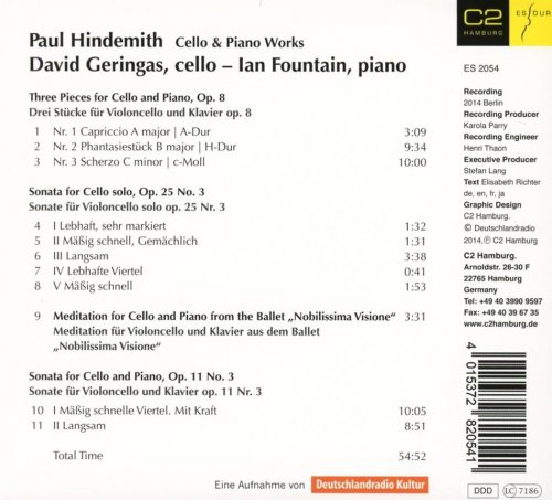 David Geringas & Ian Fountain - Hindemith: Drei Stücke: Op. 8 / Sonate, Op. 25.3 / Sonate, Op. 11.3 / Meditation aus Nobilissima Visione (2014) [Hi-Res]