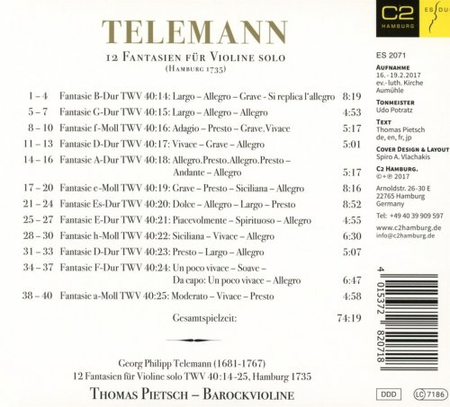 Thomas Pietsch - Telemann: 12 Fantasien für Violine solo, TWV 40:14-25 (2017) [Hi-Res]