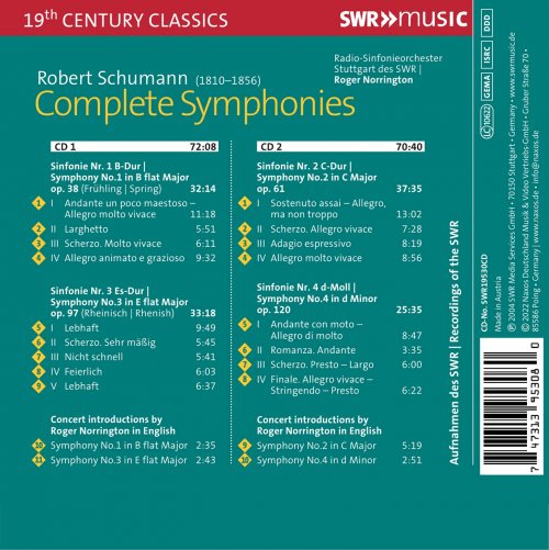 Stuttgart Radio Symphony Orchestra, Roger Norrington - Schumann: Complete Symphonies (Live) (2022)