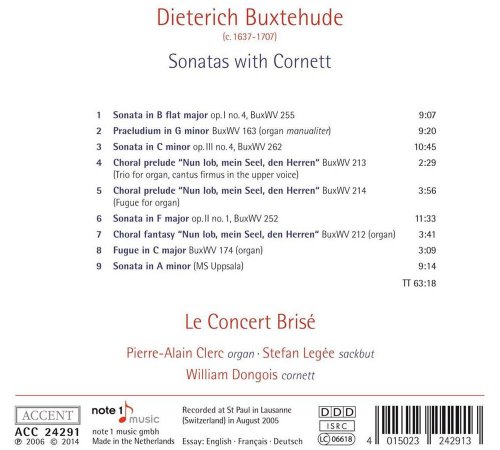 William Dongois, Stefan Legée, Pierre-Alain Clerc, Le Concert Brisé - Dietrich Buxtehude: Sonatas with Cornett (2014)