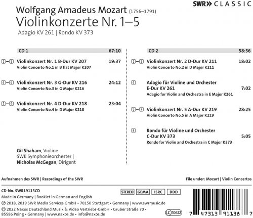 Gil Shaham, SWR Symphonieorchester, Nicholas McGegan - Mozart: Violin Concertos (2022) [Hi-Res]