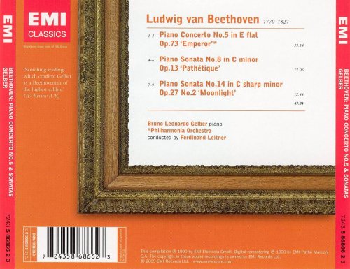 Bruno Leonardo Gelber, Philharmonia Orchestra, Ferdinand Leitner - Beethoven: Piano Concerto No. 5 'Emperor'; Piano Sonatas Nos. 8 'Pathetique' & 14 'Moonlight' (1995)