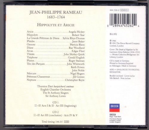 English Chamber Orchestra, The St Anthony Singers, Sir Anthony Lewis - Rameau: Hippolyte et Aricie (1997) CD-Rip