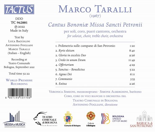 Veronica Simeoni, Simone Alberghini, Coro di voci bianche del Teatro Comunale di Bologna, Orchestra del Teatro Comunale di Bologna, Antonino Fogliani - Taralli: Cantus Bononiae Missa Sancti Petronii (2022) [Hi-Res]