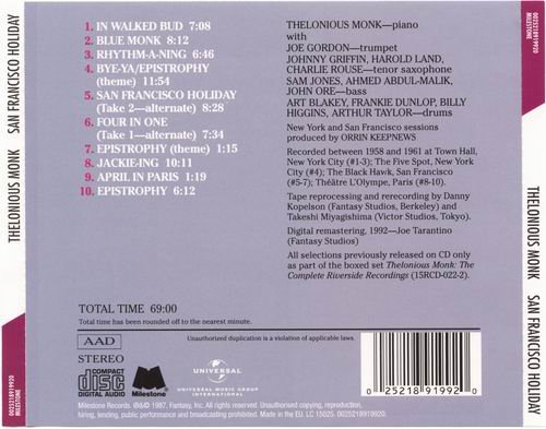 Thelonious Monk - San Francisco Holiday (1992) CD Rip