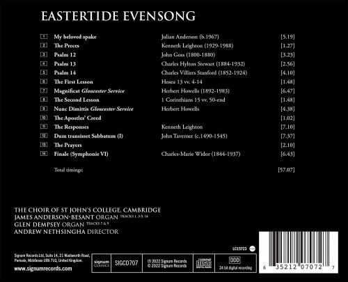 Choir of St John's College, Cambridge & Andrew Nethsingha - Eastertide Evensong (2022) [Hi-Res]