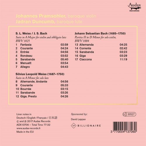 Johannes Pramsohler & Jadran Duncumb - Bach & Weiss (2017) [Hi-Res]