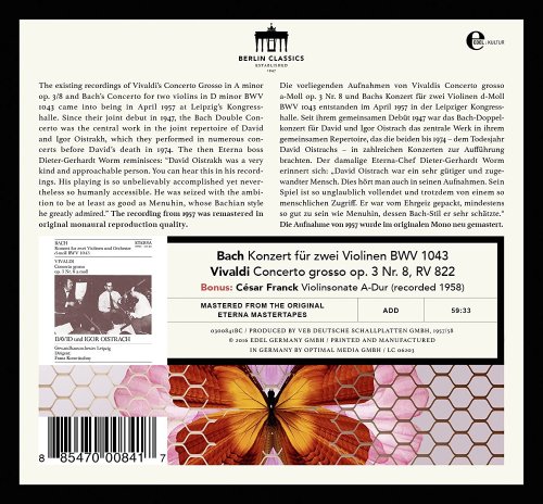 David Oistrach, Igor Oistrach, Gewandhausorchester Leipzig, Franz Konwitschny - Bach: Concerto for 2 Violins in D Minor, BWV 1043 - Vivaldi: Concerto for 2 Violins in A Minor, RV 522 (Bonus: Franck: Violin Sonata) (2016) [Hi-Res]