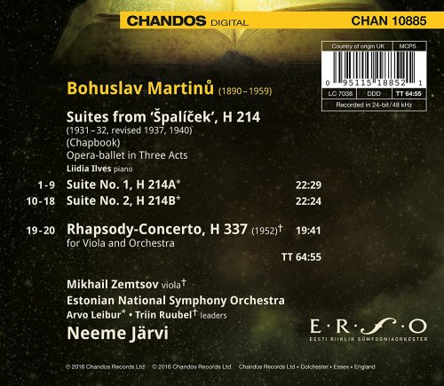 Neeme Järvi, Estonian National Symphony Orchestra, Mikhail Zemtsov, Liidia Ilves - Martinů: Suites from Špalíček & Rhapsody Concerto (2016) [Hi-Res]