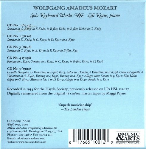 Lili Kraus - Mozart: Solo Keyboard Works (2006) [5CD Box Set]