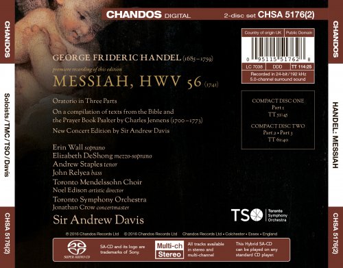 Sir Andrew Davis, Toronto Symphony Orchestra, Erin Wall, Elizabeth DeShong, Andrew Staples, John Relyea, Toronto Mendelssohn Choir - Handel: Messiah (2016) [Hi-Res]