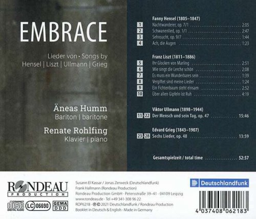 Äneas Humm & Renate Rohlfing - Embrace: Songs by Hensel, Liszt, Ullmann, Grieg (2022) [Hi-Res]