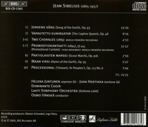 Dominante Choir, Helena Juntunen, Lahti Symphony Orchestra, Juha Hostikka, Osmo Vänskä -Sibelius: Song of the Earth - Hymn of the Earth (2005) [Hi-Res]