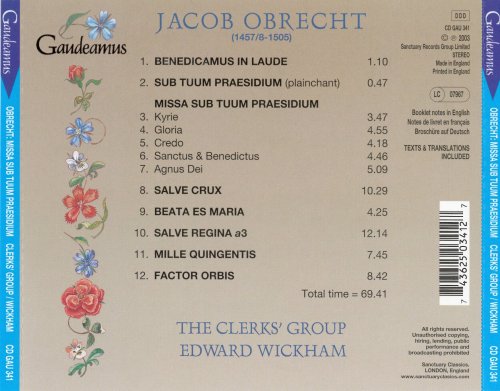 The Clerks' Group, Edward Wickham - Obrecht: Missa Sub Tuum Praesidium (2003)