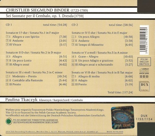 Paulina Tkaczyk - C.S. Binder: Sonatas for Harpsichord (2014) CD-Rip