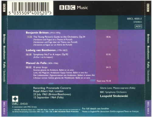 Gloria Lane, BBC Symphony Orchestra, Leopold Stokowski - Beethoven: Symphony No. 7 / Britten: Young Person's Guide to the Orchestra / de Falla: El Amor brujo (1998)