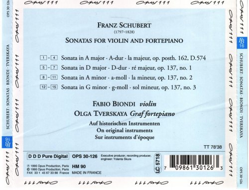 Fabio Biondi, Olga Tverskaya - Schubert: Sonatas for Violin & Piano (1995) CD-Rip