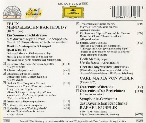 Edith Mathis, Ursula Boese, Rafael Kubelik - Mendelssohn: A Midsummer Nights Dream (1990)