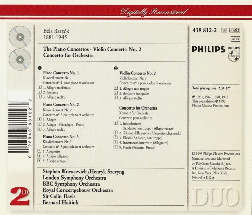 Stephen Kovacevich, Henryk Szeryng - Bartok: Piano Concertos, Violin Concerto, Concerto for Orchestra (1993) CD-Rip