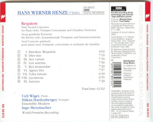 Ueli Wiget, Ingo Metzmacher - Henze: Requiem (1994)