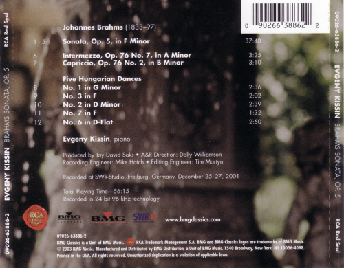 Evgeny Kissin - Brahms: Piano Sonata and Hungarian Dances (2003)