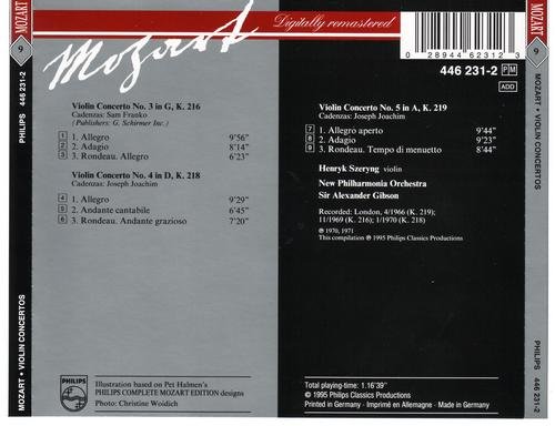 Henryk Szeryng, Sir Alexander Gibson - Mozart: Violin Concertos Nos. 3-5 (1995) CD-Rip