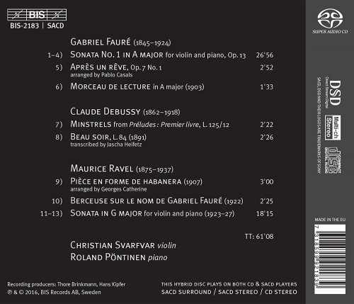 Christian Svarfvar & Roland Pöntinen - Gabriel Fauré, Claude Debussy, Maurice Ravel: Après un rêve (2016) [SACD]