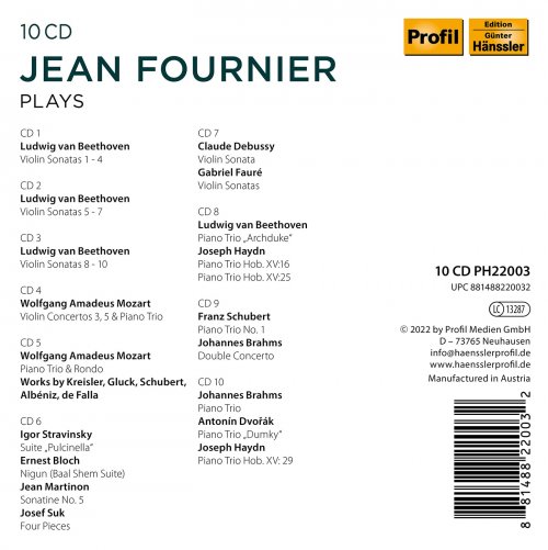 Jean Fournier - Beethoven, Mozart & Others: Works [10CD] (2022)