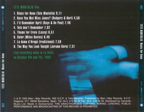 Tete Montoliu Trio - Music For Anna (1993)