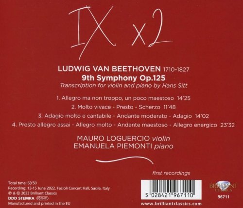 Mauro Loguercio - Beethoven: 9th Symphony, Op. 125, Transcription for Violin and Piano by Hans Sitt (2023)