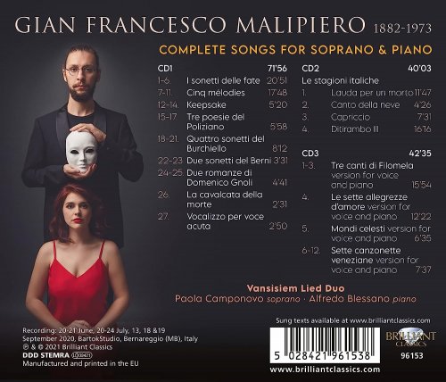 Paola Camponovo, Alfredo Blessano, Vansìsiem Lied Duo - Malipiero: Complete Songs for Soprano and Piano (2021) [Hi-Res]