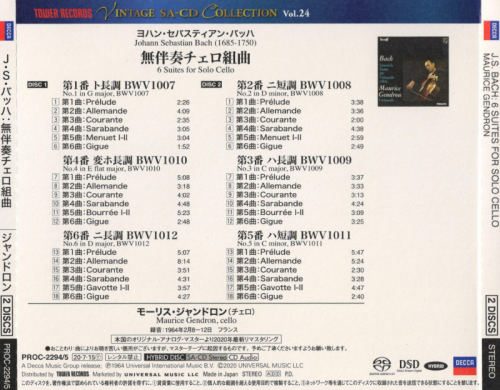 Maurice Gendron - J.S.Bach: Cello Suites (1964) [2020 SACD Vintage Collection]