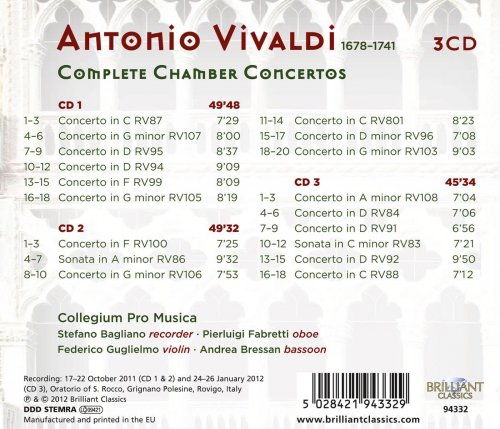 Collegium Pro Musica, Stefano Bagliano, Pierluigi Fabretti, Federico Guglielmo - Vivaldi: Complete Chamber Concertos [3CD] (2012)